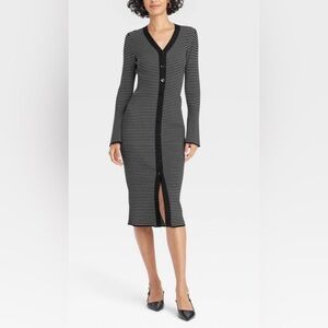 Women’s Bell Long Sleeve Midi Sweater Dress Black Striped XS